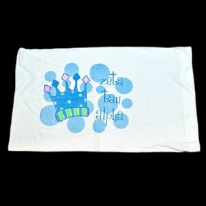 Zeta Tau Alpha sorority white blue crown print queen size pillowcase